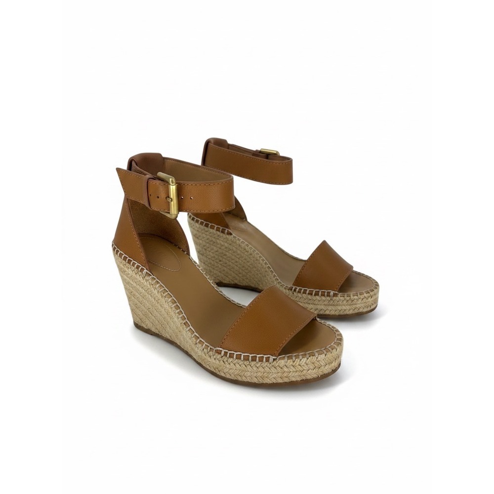 See by Chloe Glyn Leather Espadrille Wedge Sandals Brown Size 36